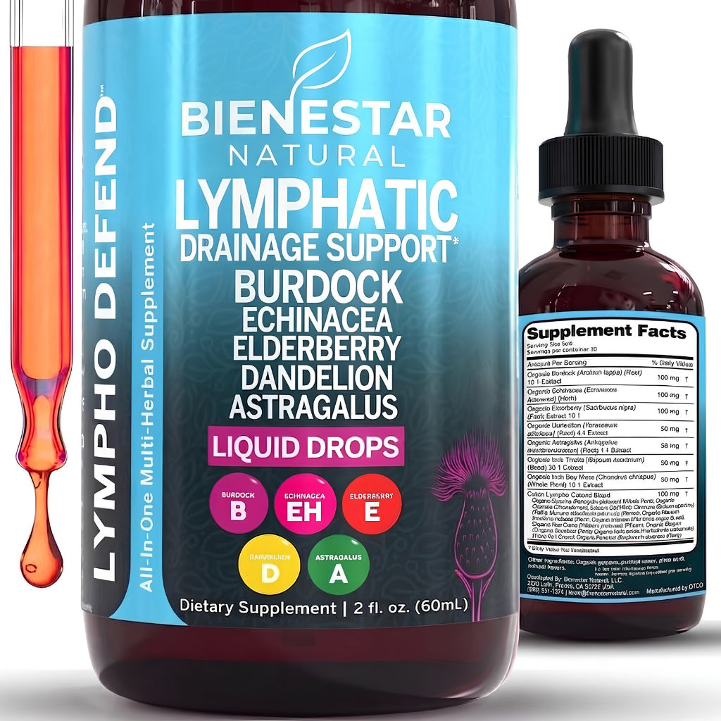 Lympho Defend™ Lymphatic Support Drops – Burdock, Echinacea, Elderberry, Dandelion, Astragalus, Milk Thistle & Sea Moss Herbal Liquid Supplement