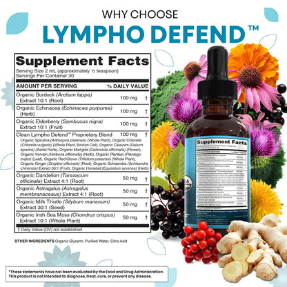 Lympho Defend™ Lymphatic Support Drops – Burdock, Echinacea, Elderberry, Dandelion, Astragalus, Milk Thistle & Sea Moss Herbal Liquid Supplement